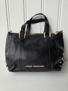 Vintage Juicy Couture Black Soft Leather Gold Studded Handbag Purse Y2K